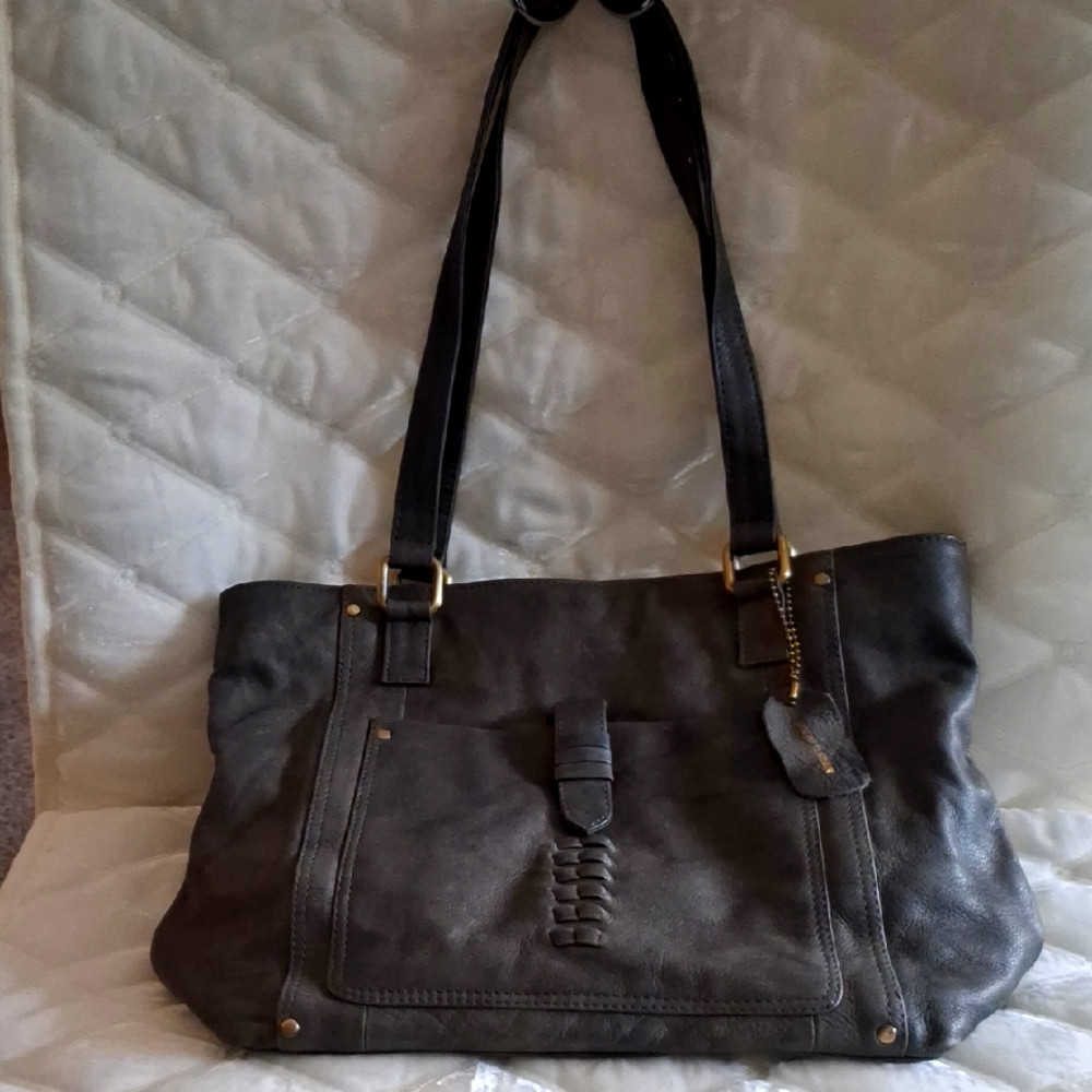 Elegant Dark Grey Leather Tote Bag